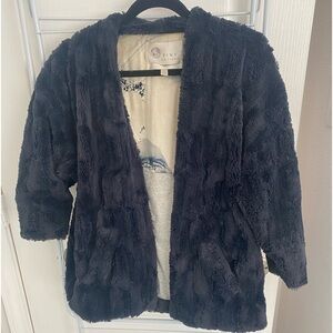 Tiny by Anthropologie navy blue faux fur jacket
